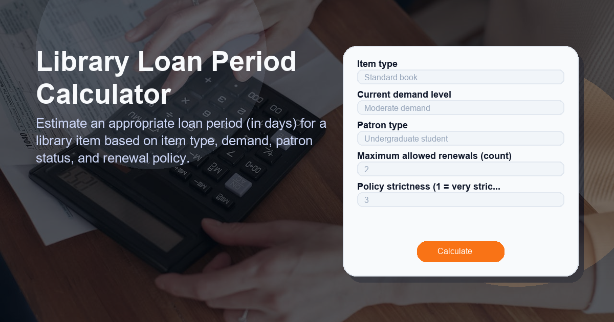 Estimate an appropriate loan period (in days) for a library item based on item type, demand, patron status, and renewal policy.