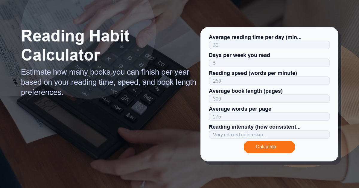 Estimate how many books you can finish per year based on your reading time, speed, and book length preferences.
