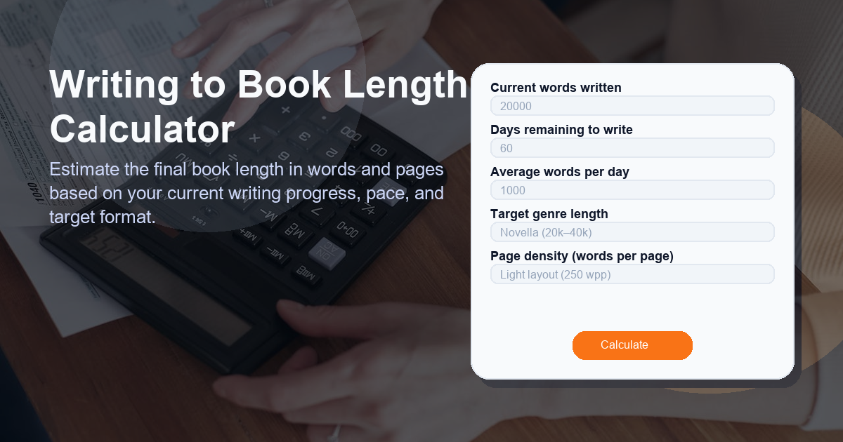 Estimate the final book length in words and pages based on your current writing progress, pace, and target format.